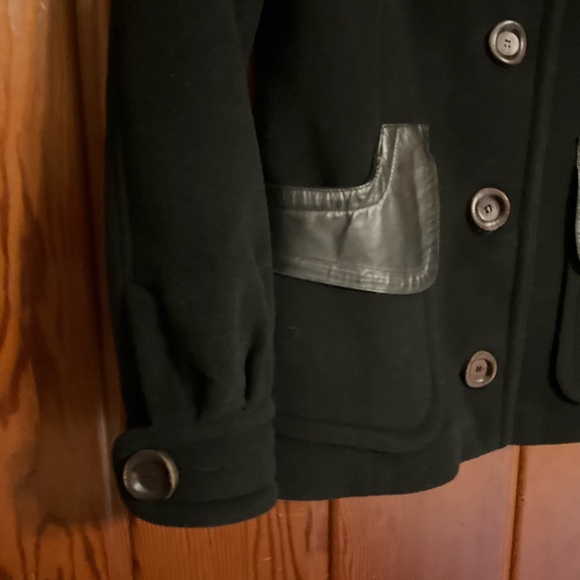 Mackage Black Wool & Leather Peacoat Size Medium #2328 - Picture 7 of 11